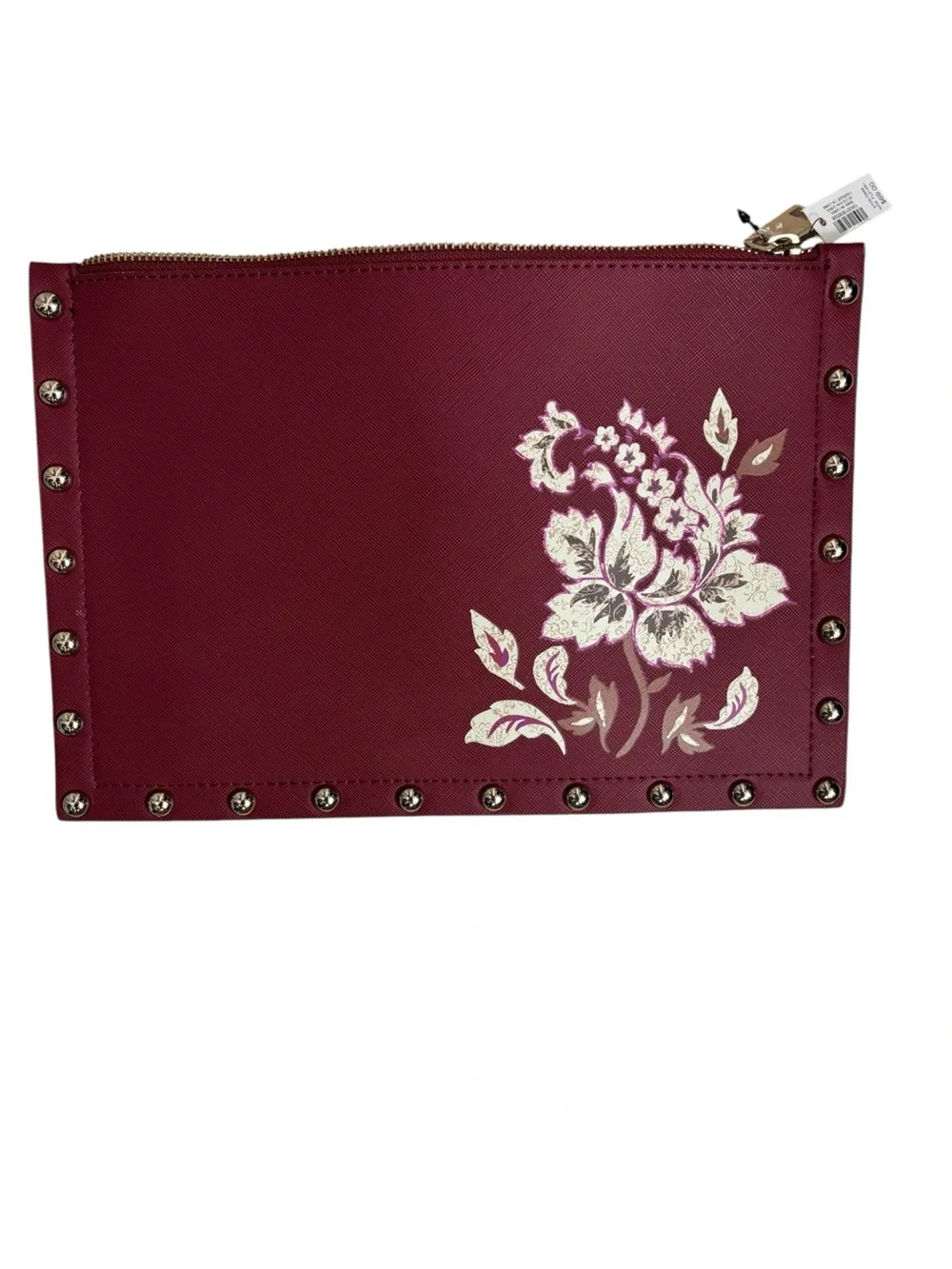 Beautiful Stud-Trim Burgundy Faux Leather Wristlet Purse
